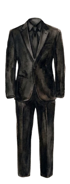 Watercolor illustration of a black formal suit.
